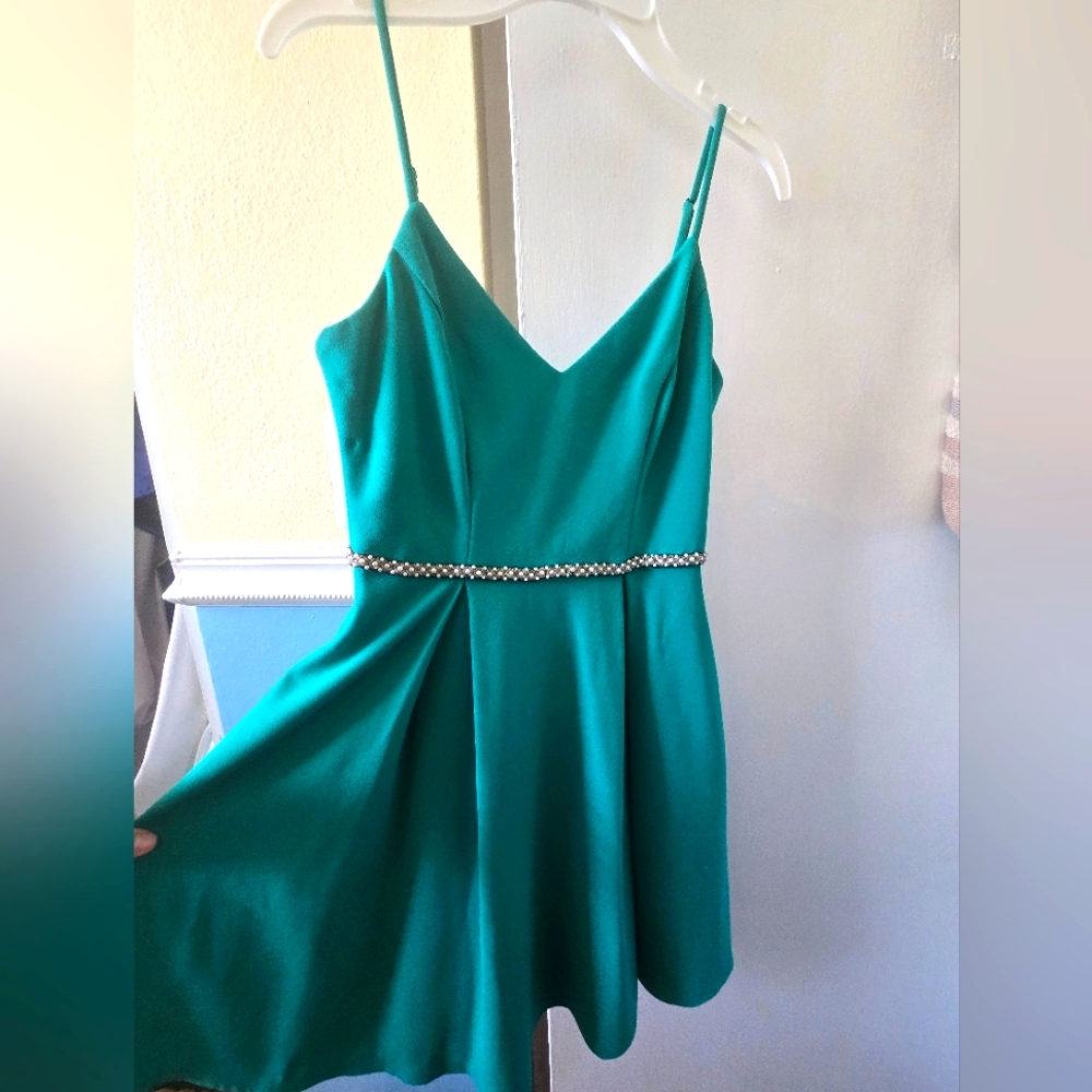 B Darlin Teal Dress with Gold Accents